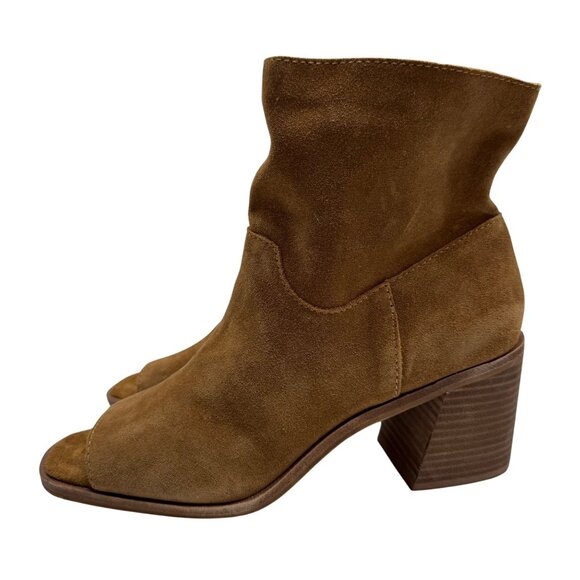 Lucky Brand Ryemi Topanga Tan Suede Leather Peep Toe Ankle booties Women sz 10M - Picture 2 of 10